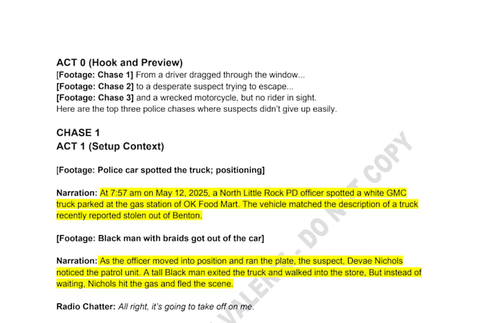write bodycam and police chase video scripts